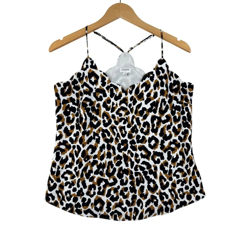 J. Crew Leopard Animal‎ Print Scalloped Hem Cami Blouse size 4 Brown/Black